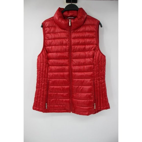 Tommy Hilfiger Women L Full Zip Packable Lightweight Puffer Vest Mock Neck Red